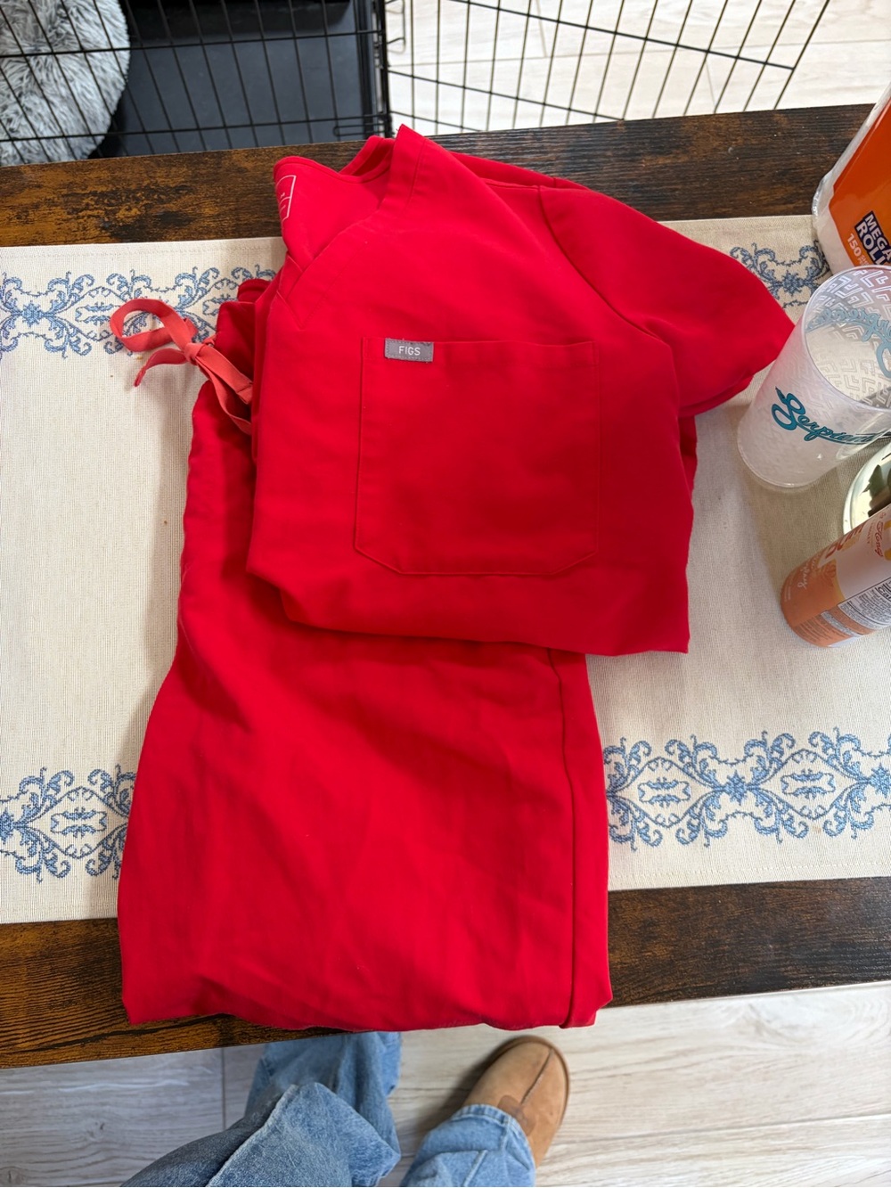 Figs Bright Red Scrub Set with Front Pocket